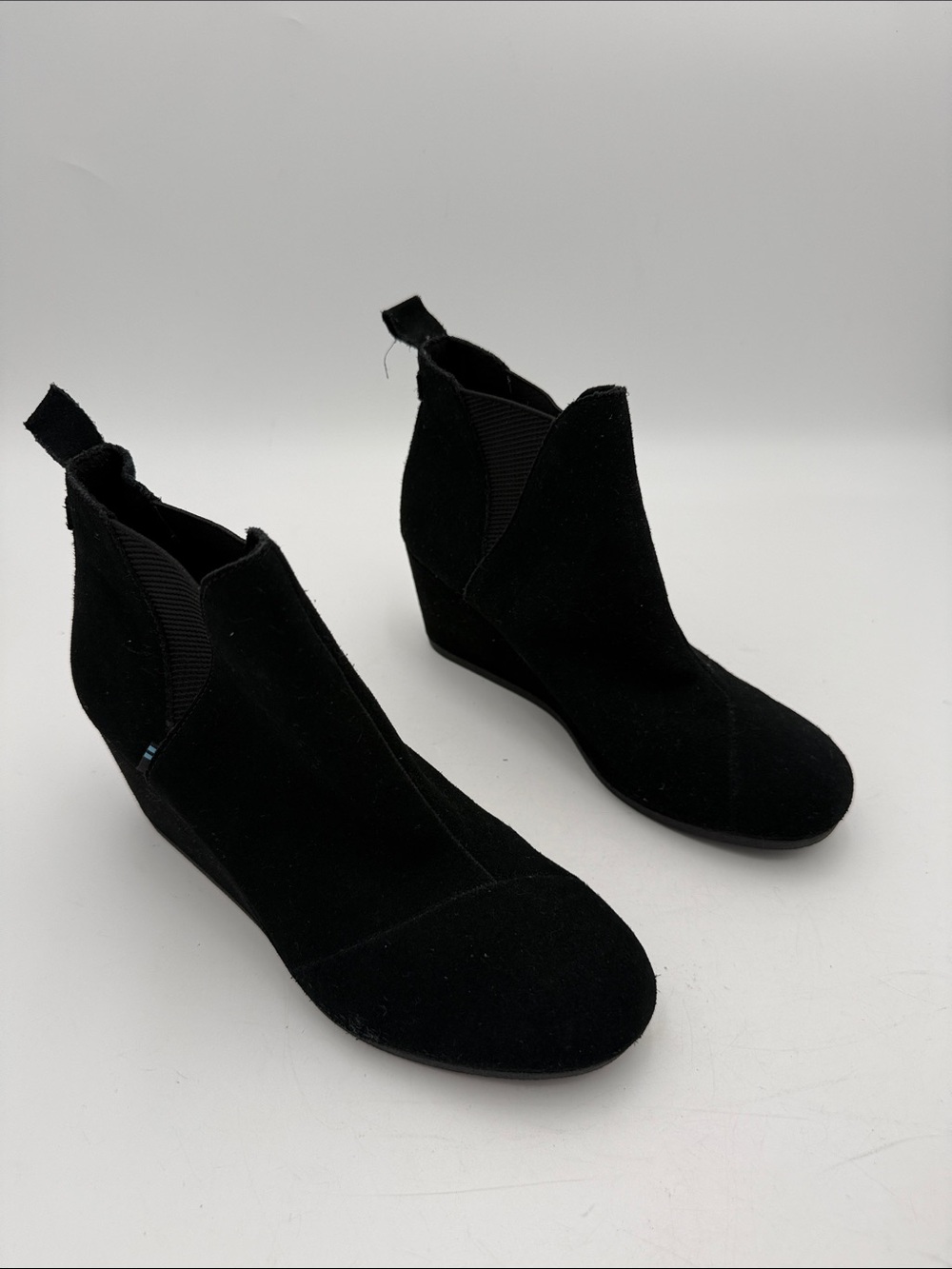Toms Black Suede Wedge Ankle Booties - Women 9.5 casual office fall retro winter